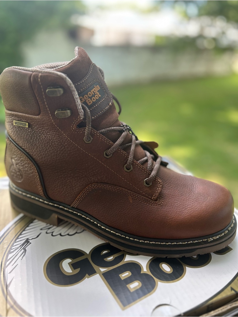 Georgia Boot Brown Leather Work Boot with Lace-Up Ankle
